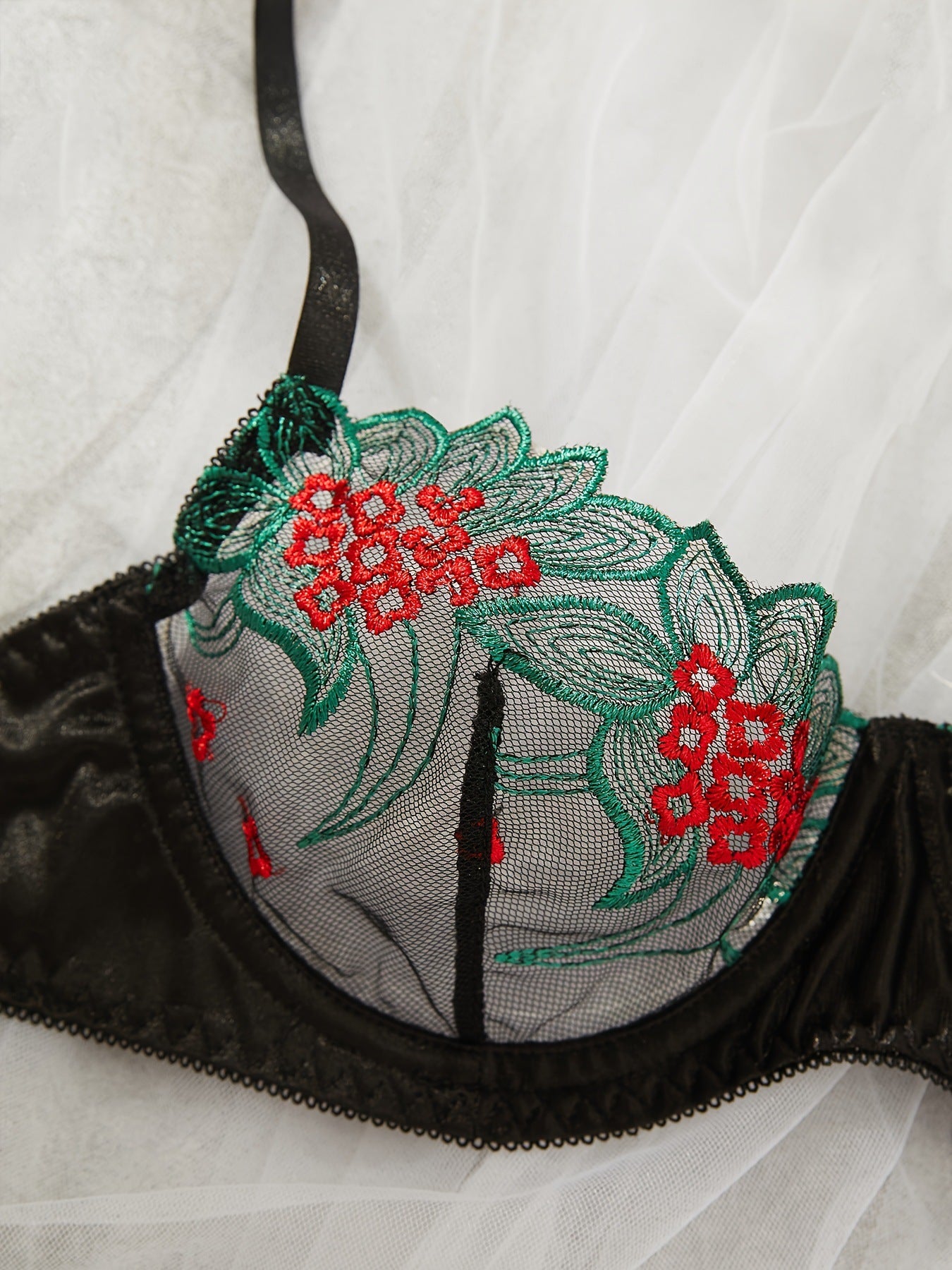 Enchanting Elegance: Mesh Embroidered See-Through Lingerie